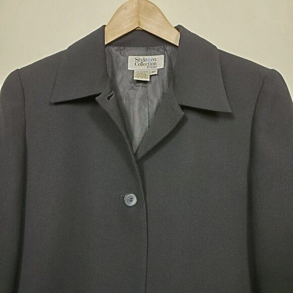 Style & Co Collection Long Blazer Womens Size 6P Black Button Front Lined Jacket - Picture 2 of 9